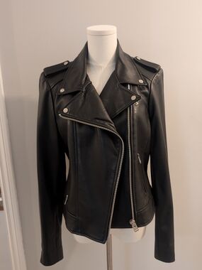 Black Faux Leather Moto Jacket - Classic Asymmetrical Zip